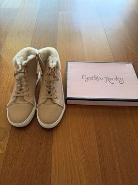 Cynthia Rowley Beige Faux-Fur High-Top Sneakers